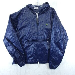 Vtg Izod Lacoste Alligator Windbreaker Pullover Jacket Navy Blue Half Zip Hood L